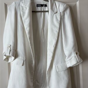 Zara Women's Ivory Blazer with Rolled Sleeves